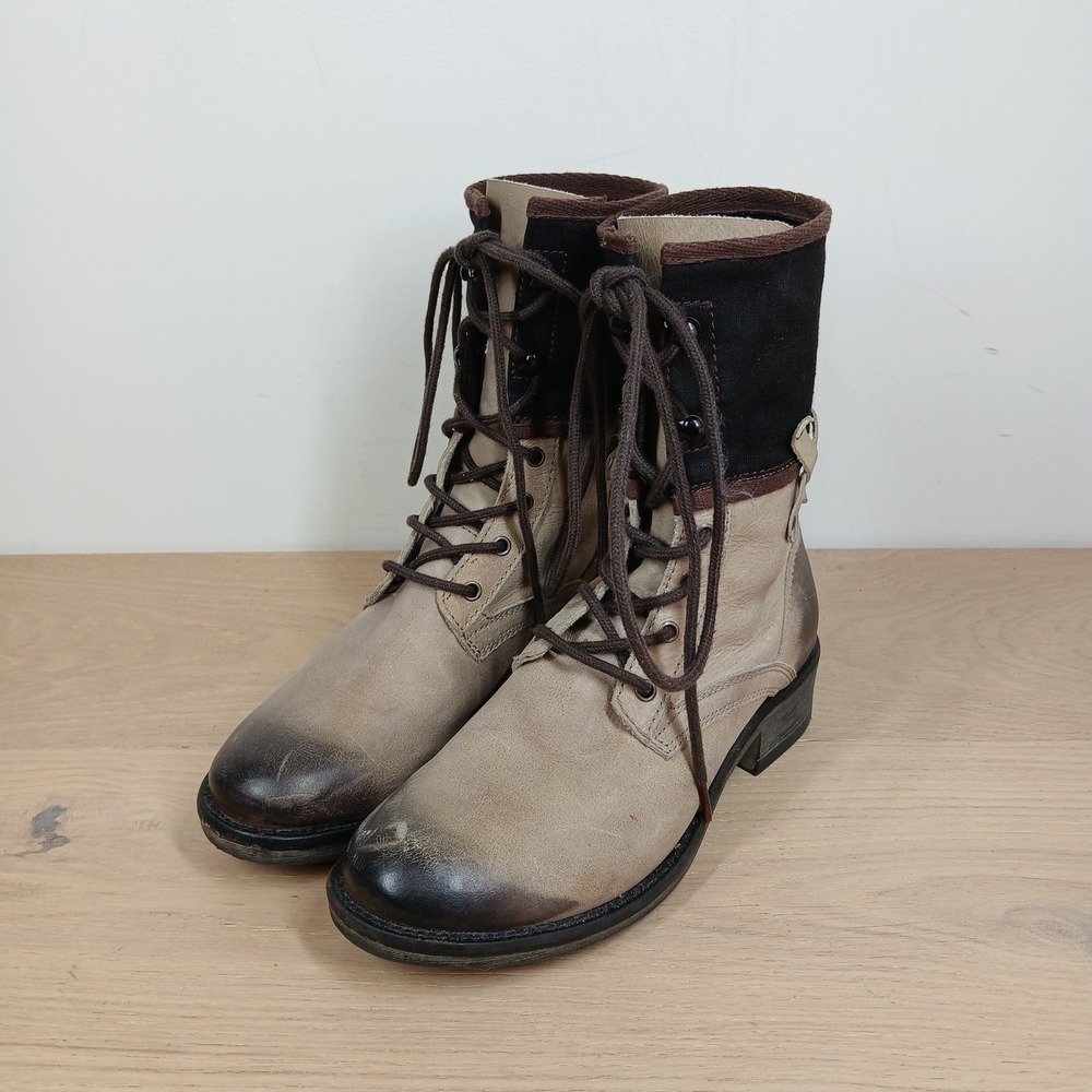 Coconuts Combat Boots Womens 7.5 Tan Brown Leather Distressed Studded Straps